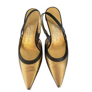 Vintage Salvatore Ferragamo Gold Slingback Pumps – Size 7